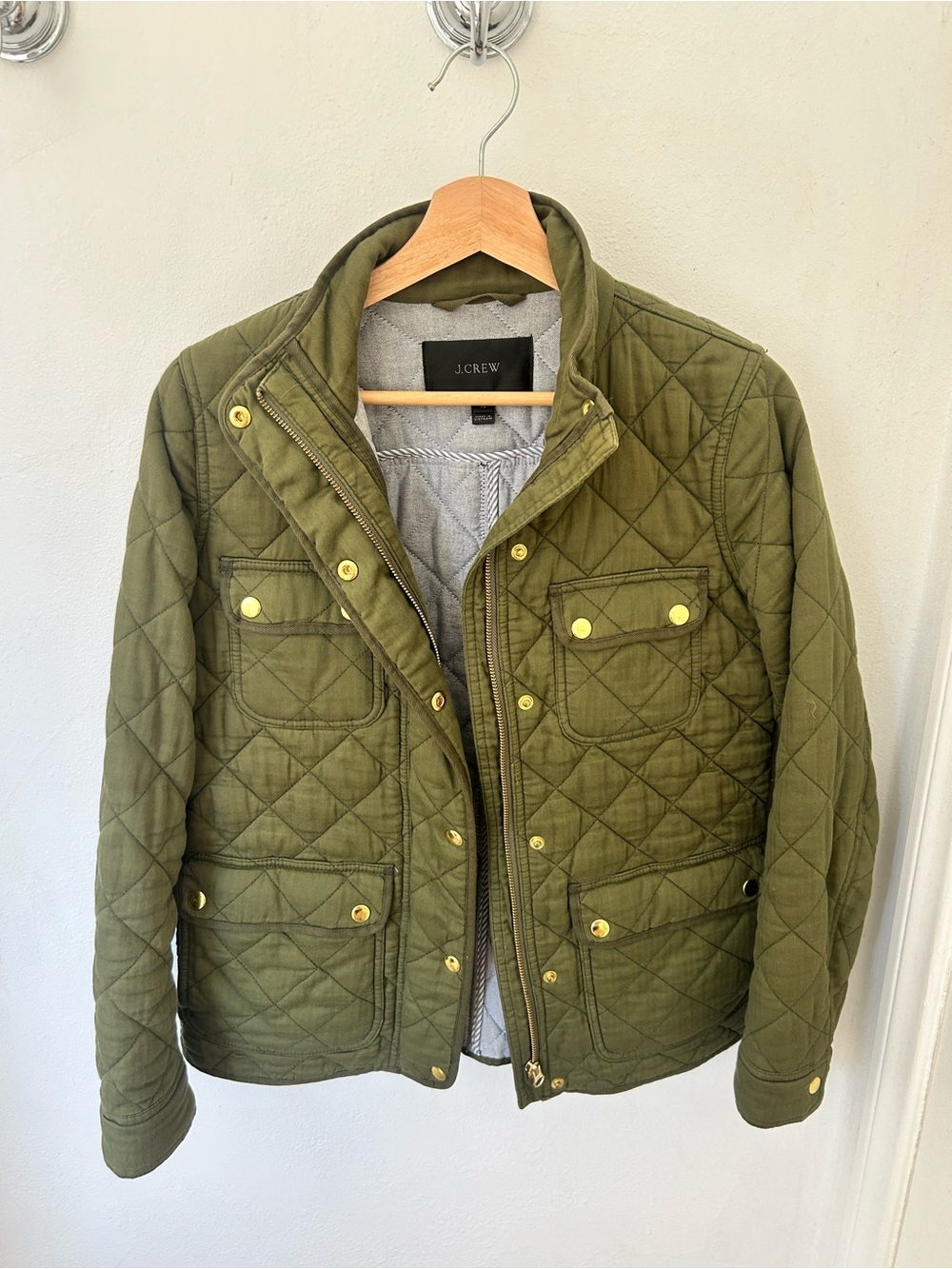 J. Crew Olive Green Quilted Military-Style Jacket